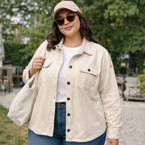 Shacket wool women's size XL oatmeal elbow patches heritage classic cottagecore